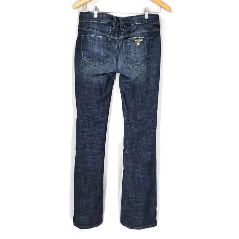Bebe | Vintage Y2K Gold Metal Logo Back Pocket Bootcut Flare Jeans | 26 Low Rise - Picture 3 of 14